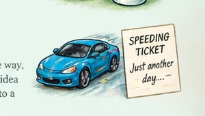 Speeding car and ticket illustration