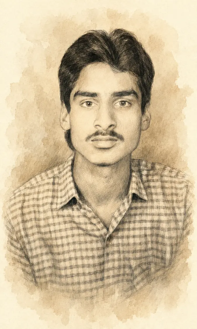 Pencil and watercolor portrait of Dimpy as a young man